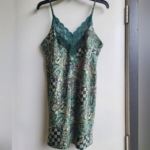 Forest Green paisley lace slip